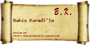 Bahis Karméla névjegykártya